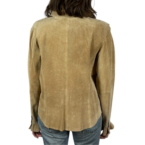 MARGARET GODFREY STYLE 8776 RUFFLE FRONT SUEDE LEATHER SNAP SHIRT JACKET SHACKET - Picture 3 of 16
